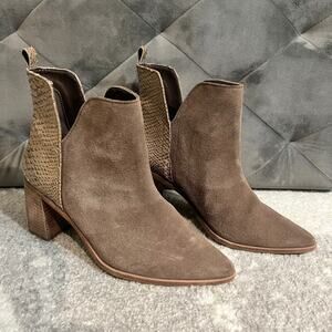 KAANAS Suede Taupe Snake Combo Pointed Toe Booties Size 7